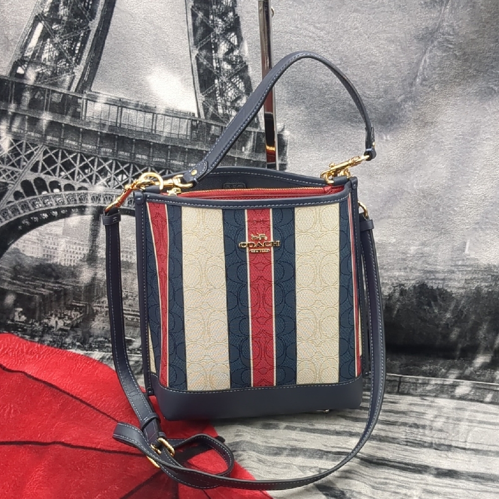 Coach Mollie Bucket Bag 22 In Signature Jacquard With Steipes - Picture 2 of 16